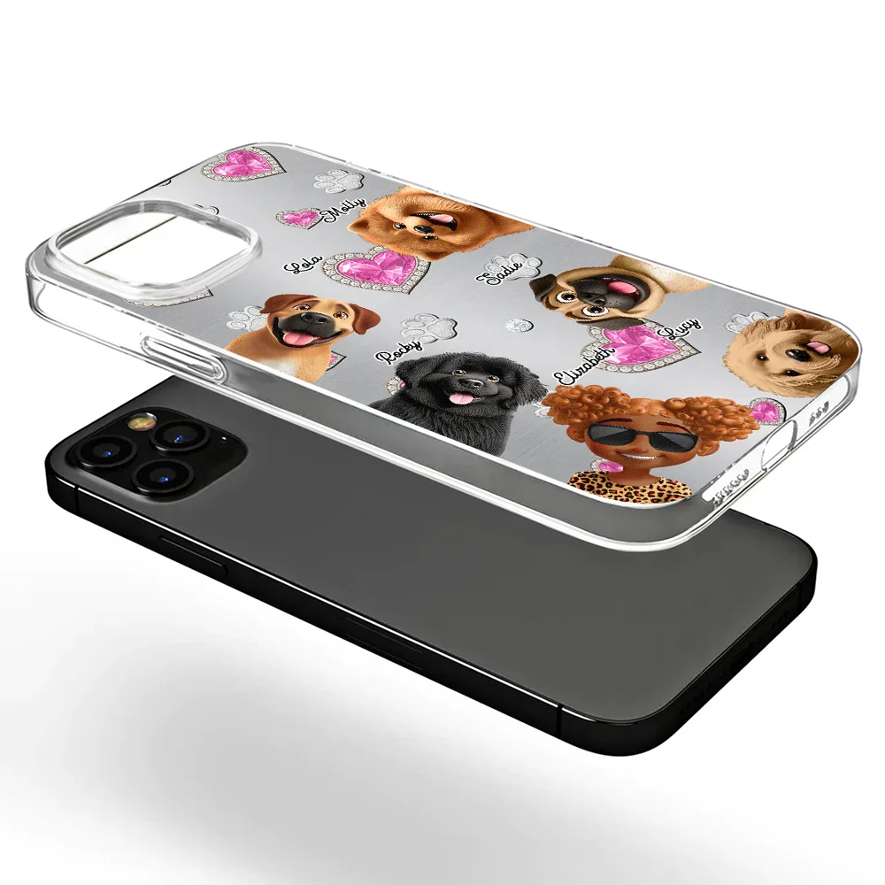 Dog Mom Dog Dad Metal And Crystal Printed Effect - Personalized Clear Phone Case - Image 5