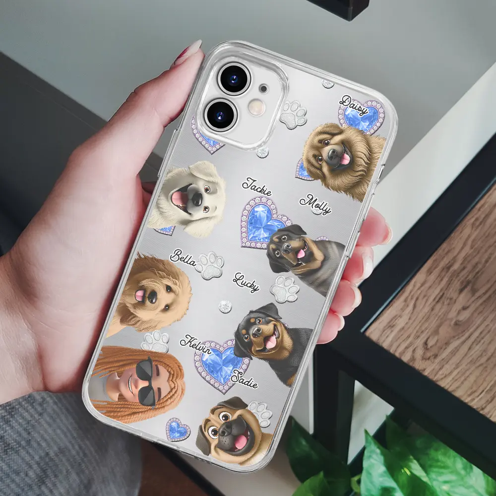 Dog Mom Dog Dad Metal And Crystal Printed Effect - Personalized Clear Phone Case - Image 6