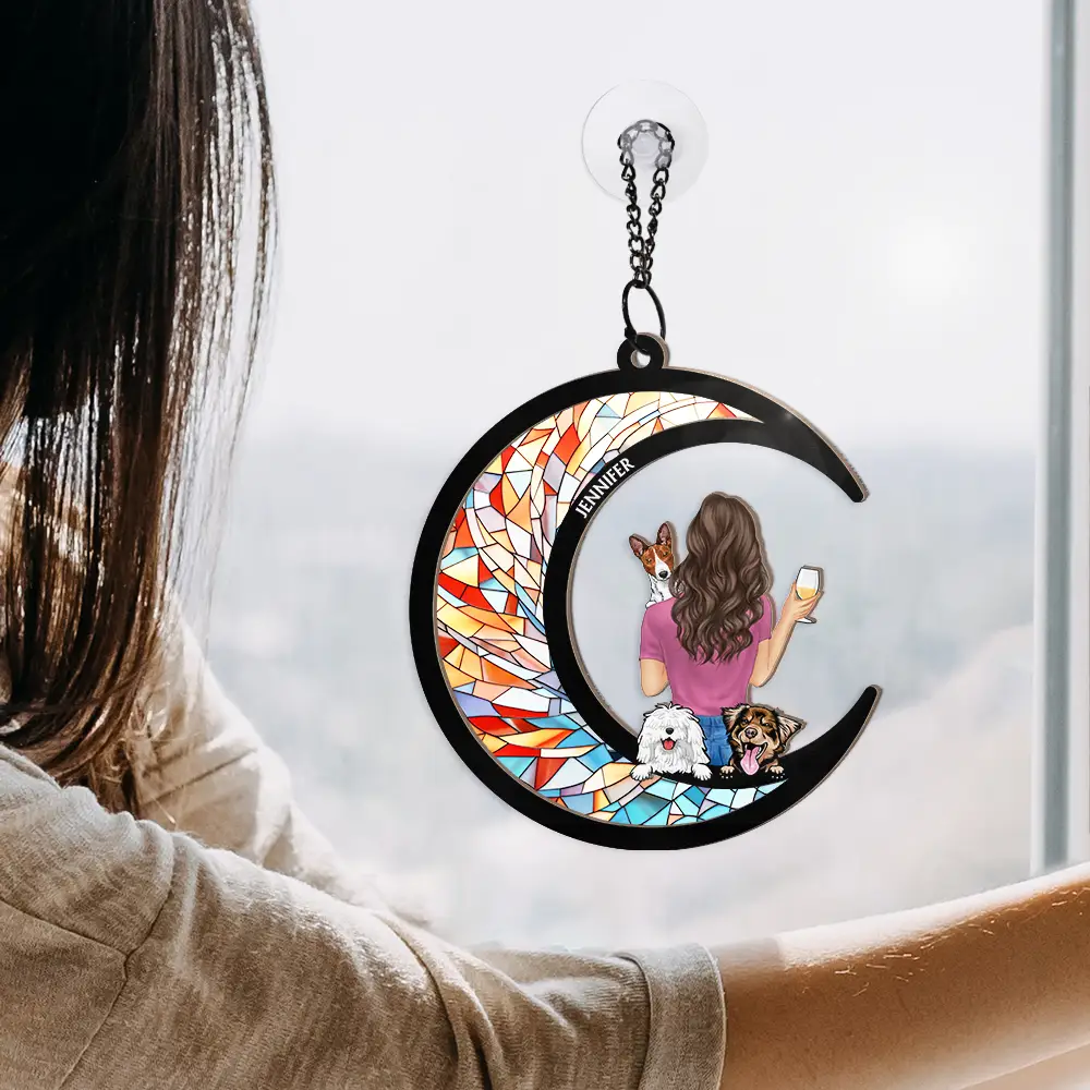 Dog Mom Dog Dad Moon - Personalized Window Hanging Suncatcher Ornament - Image 4
