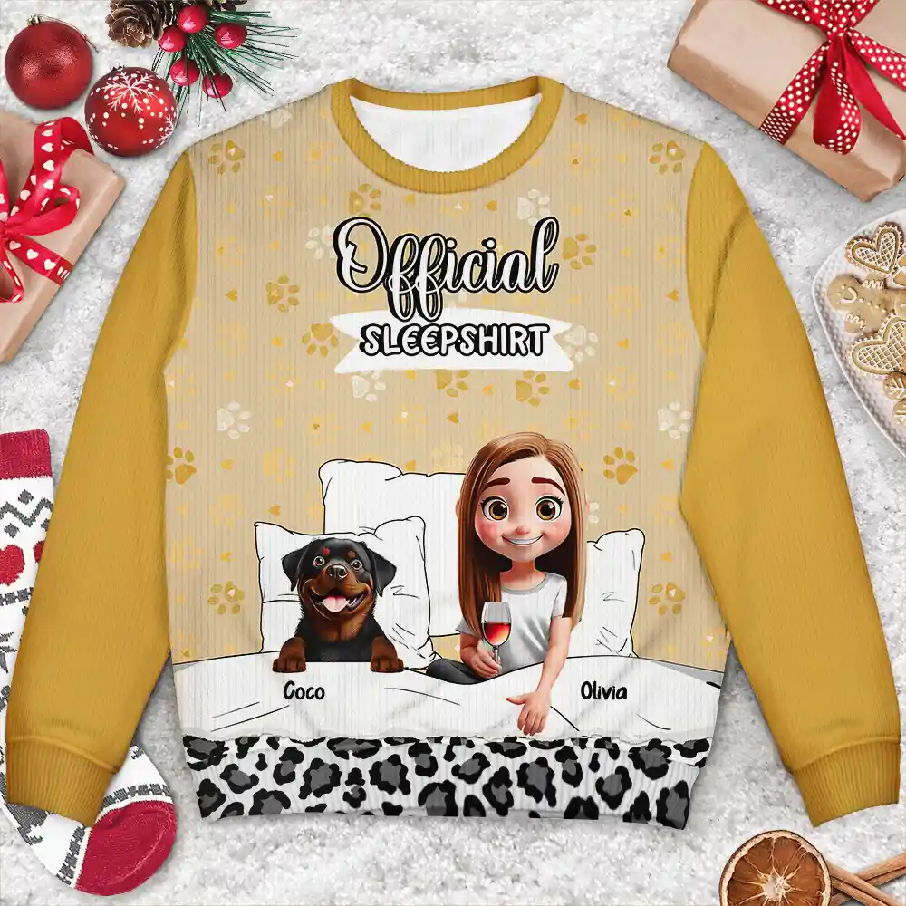 Dog Mom Dog Dad Official Sleep Shirt - Personalized Unisex Ugly Sweater - Image 3