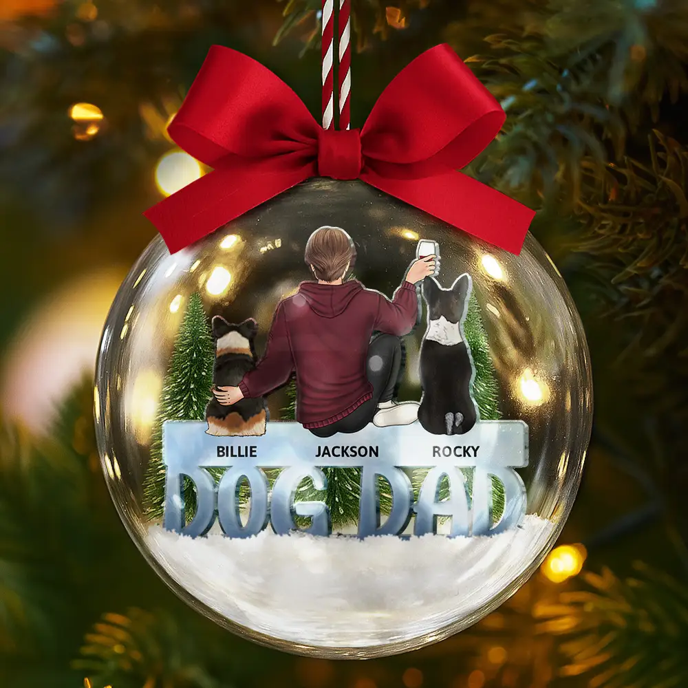 Dog Mom Dog Dad - Personalized 3D Acrylic Ball Ornament - Image 6