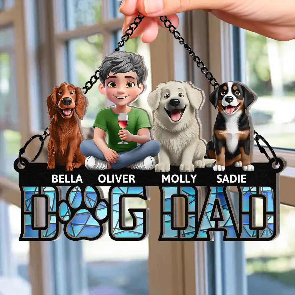 Dog Dad Dog Mom - Personalized Window Hanging Suncatcher Ornament - Image 2