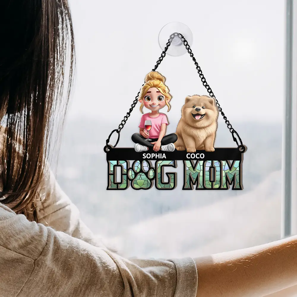 Dog Dad Dog Mom - Personalized Window Hanging Suncatcher Ornament - Image 4