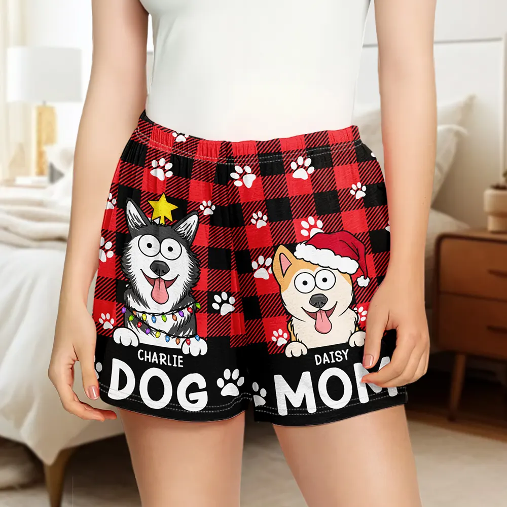 Dog Mom Dog Dad Plaid Pattern - Personalized Pajama Shorts