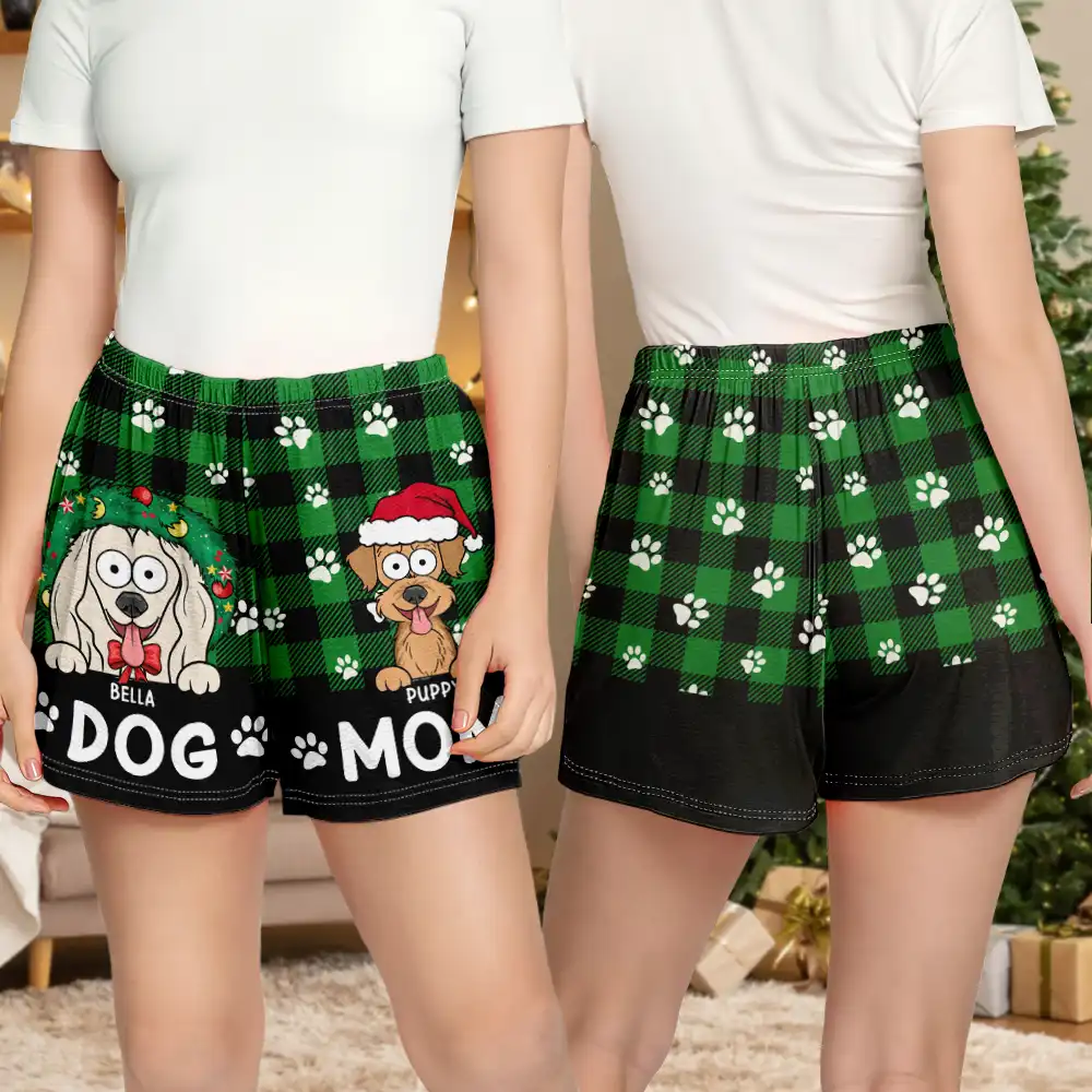 Dog Mom Dog Dad Plaid Pattern - Personalized Pajama Shorts - Image 3