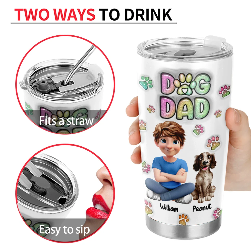 Dog Mom Dog Dad Sitting - 3D Inflated Effect Printed Tumbler, Personalized Tumbler - Image 4