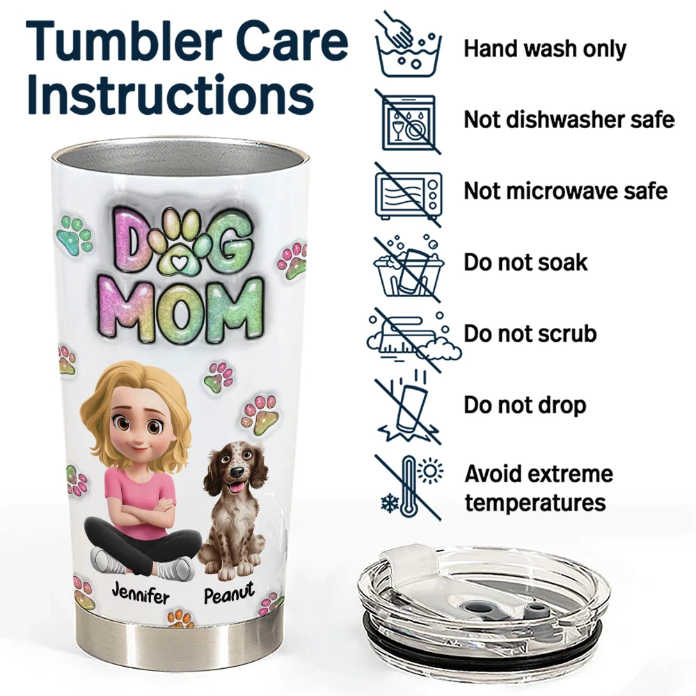Dog Mom Dog Dad Sitting - 3D Inflated Effect Printed Tumbler, Personalized Tumbler - Image 5