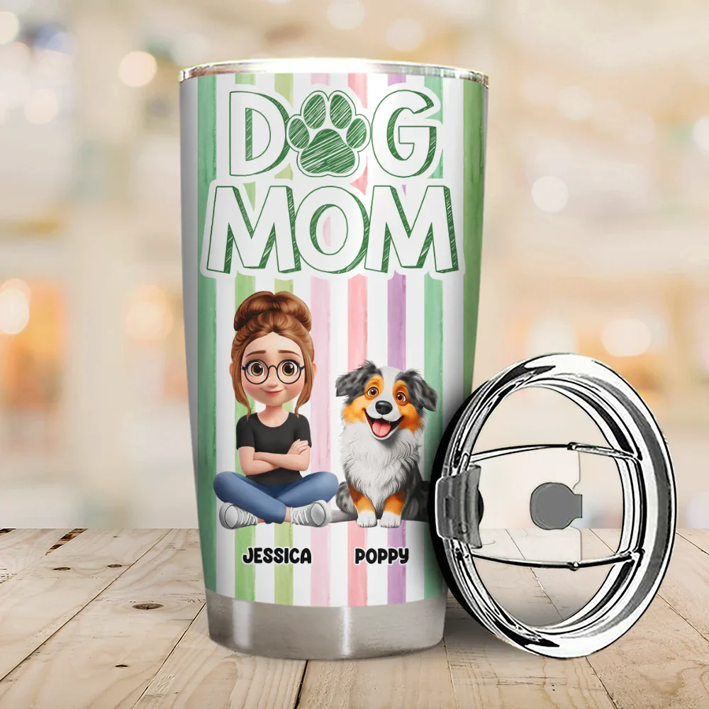 Dog Mom Dog Dad Stripe Style - Personalized Tumbler - Image 2
