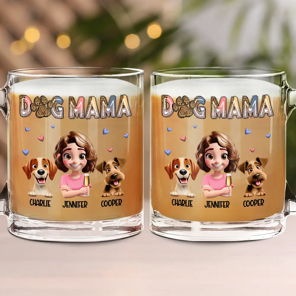 Dog Mom Dog Mama 3D Effect - Personalized Glass Mug - Image 2