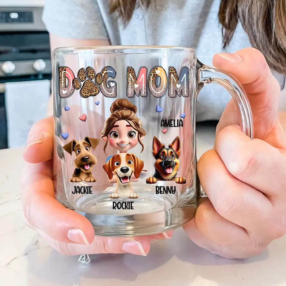 Dog Mom Dog Mama 3D Effect - Personalized Glass Mug - Image 3