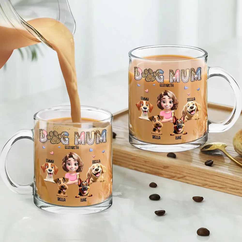 Dog Mom Dog Mama 3D Effect - Personalized Glass Mug - Image 4