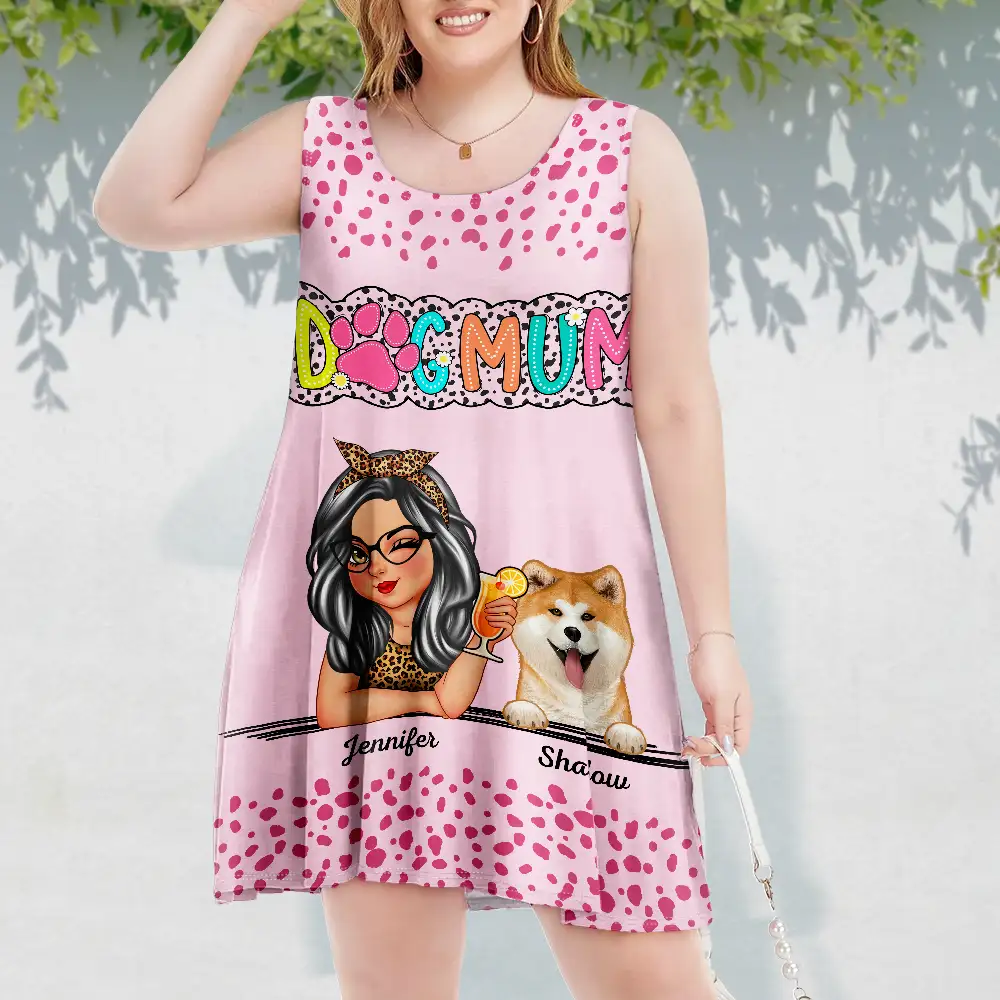 Dog Mom Dog Mum Dalmatian Dots - Personalized Sleeveless Tank Dress - Image 3