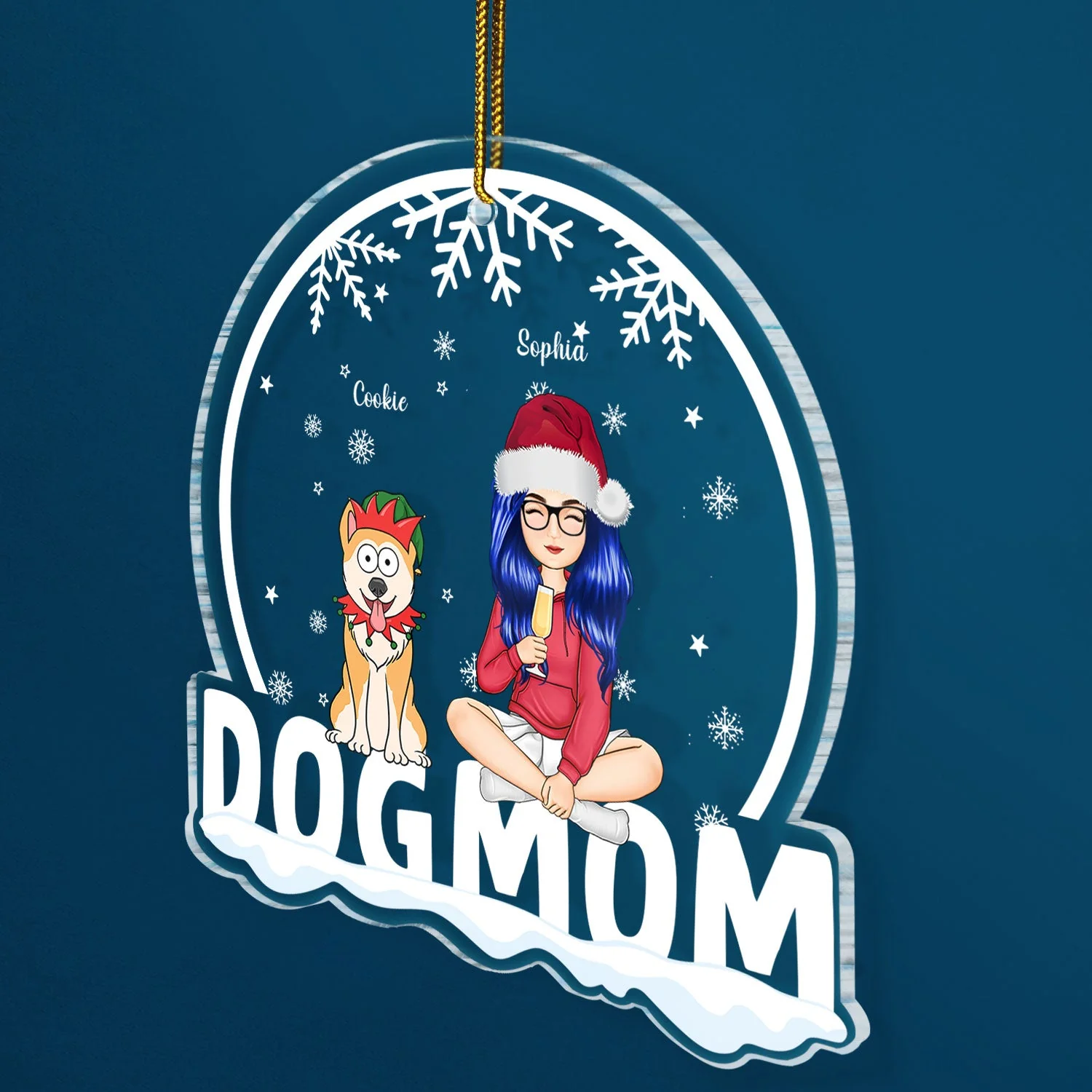 Dog Mom Funny Cartoon Dogs Snowdome - Christmas Gift For Dog Lovers - Personalized Custom Shaped Acrylic Ornament - Image 2