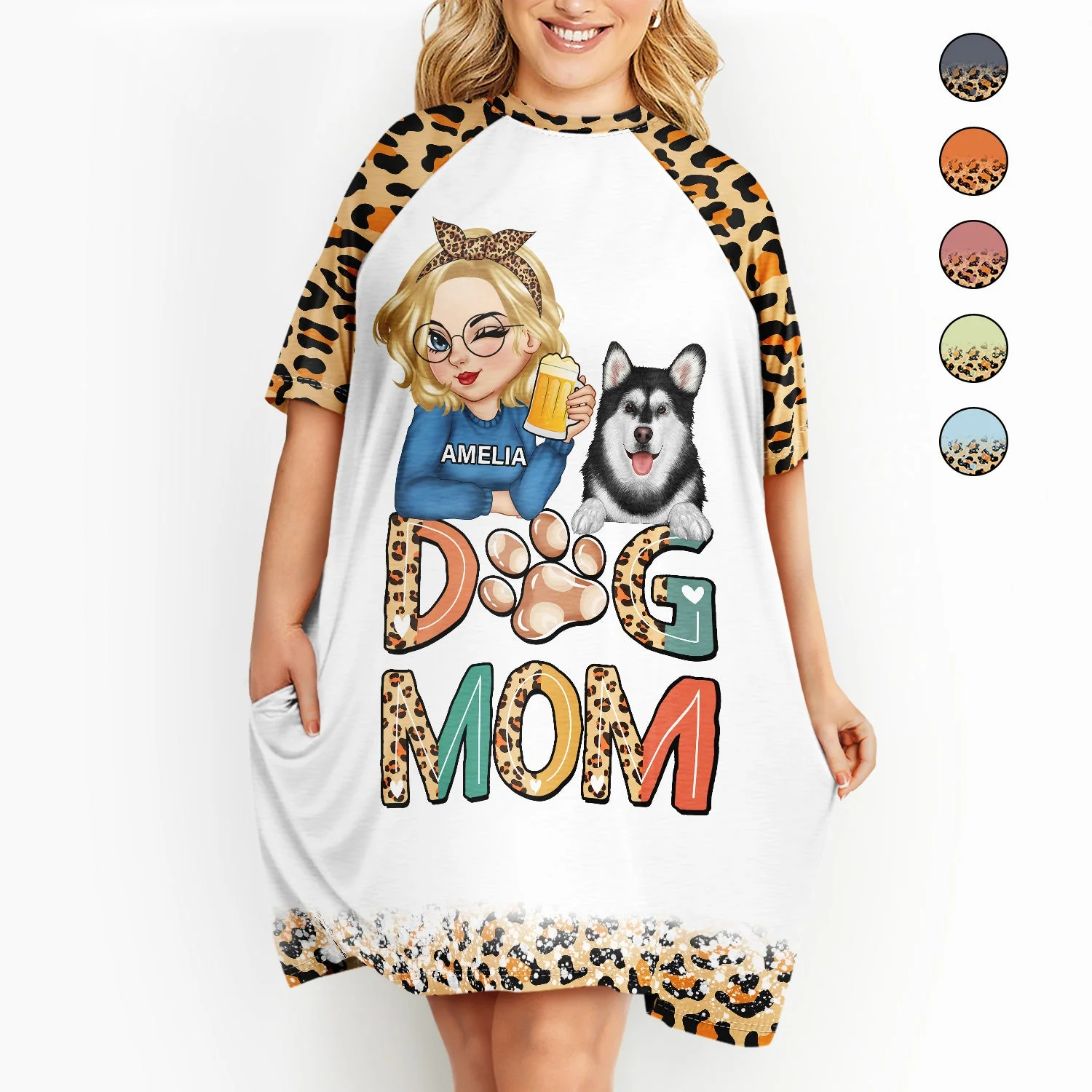 Dog Mom - Funny Gift For Dog Lovers, Pet Lovers - Personalized Women's Sleep Tee