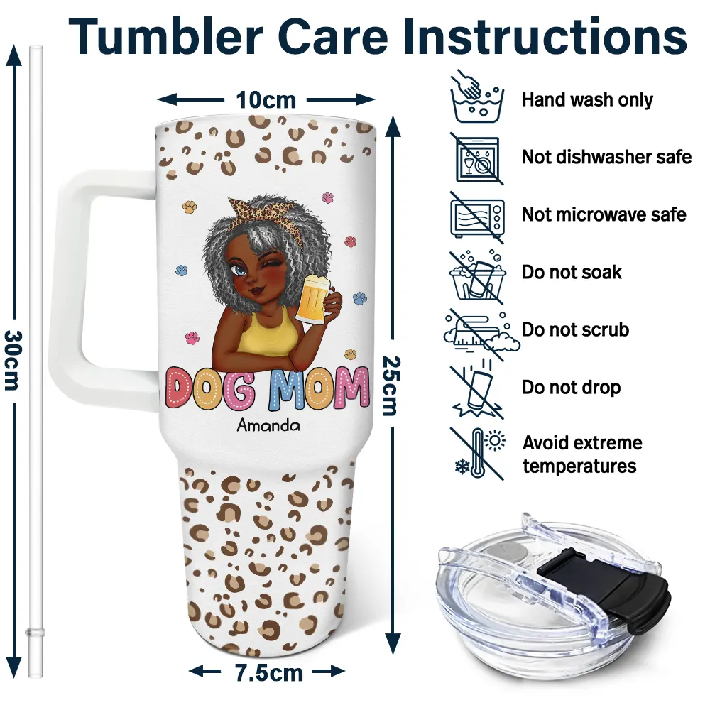 Dog Mom Leopard Pattern - Personalized 40oz Tumbler With Straw - Image 6