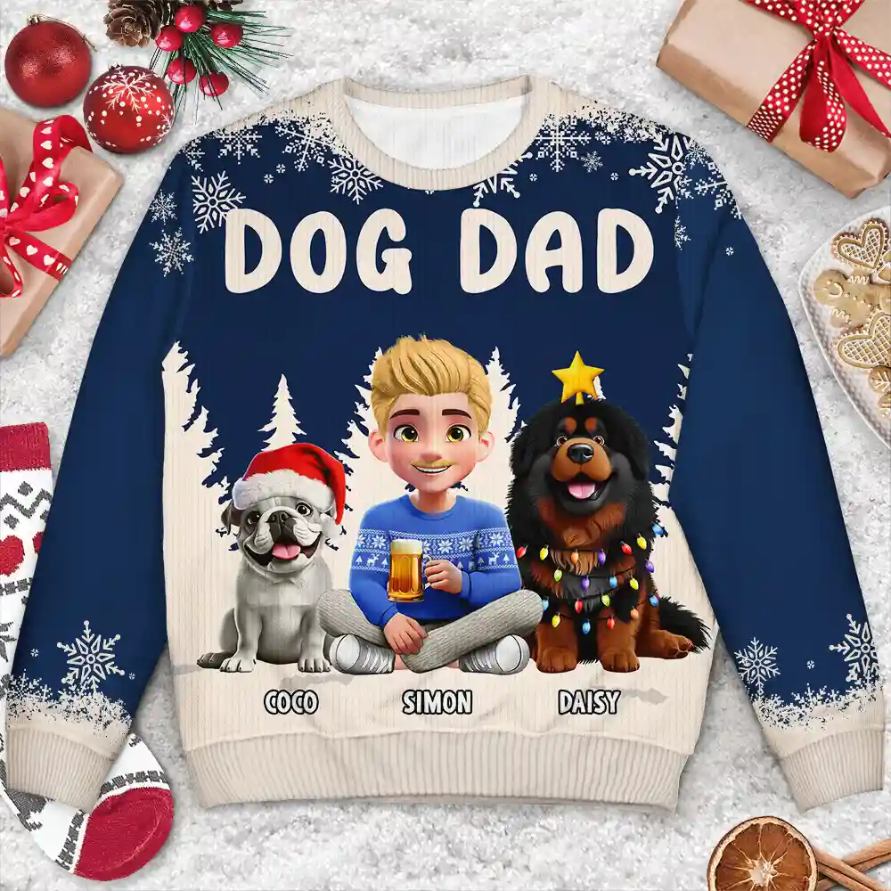 Dog Mom Mum 3D Effect White Trees - Personalized Unisex Ugly Sweater - Image 3