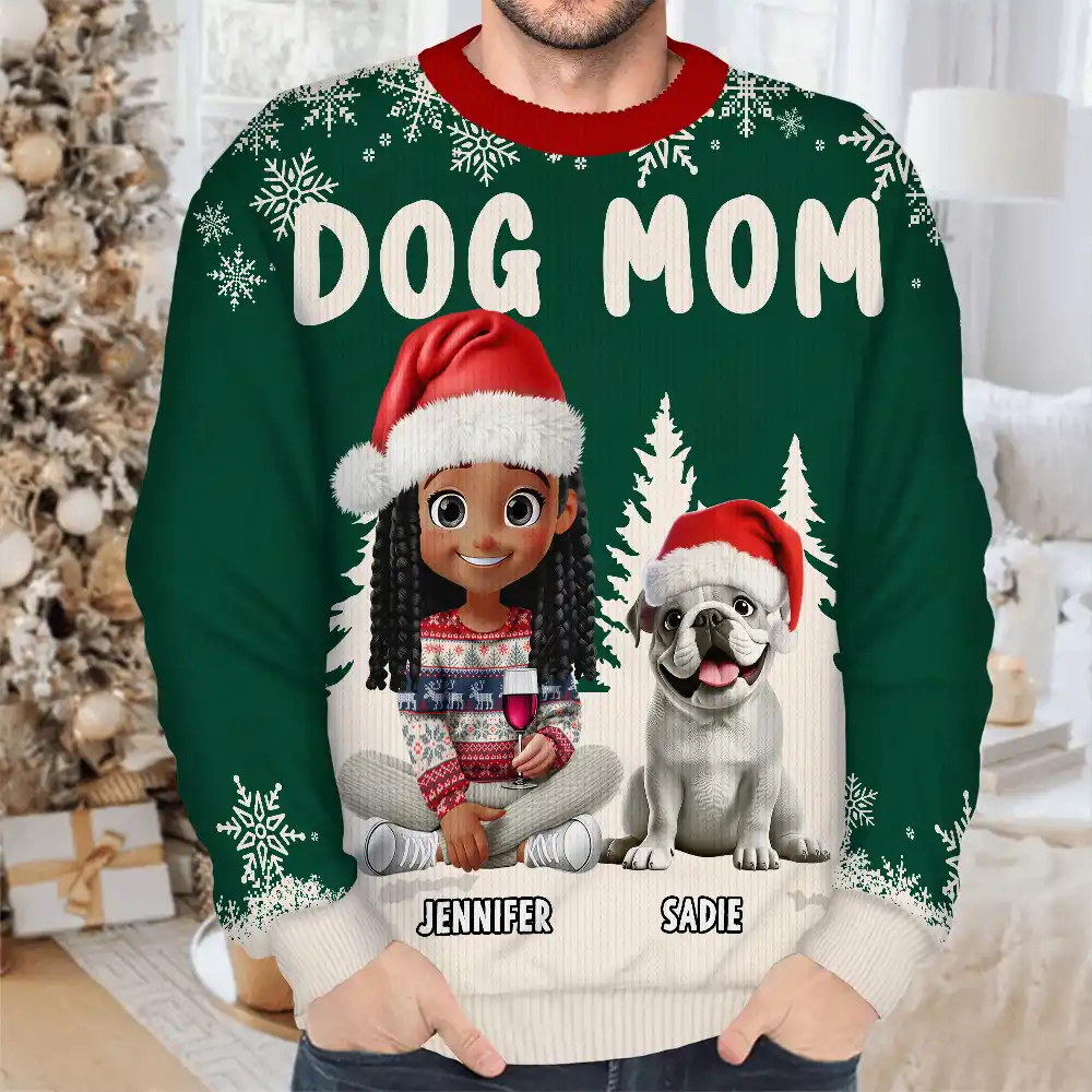 Dog Mom Mum 3D Effect White Trees - Personalized Unisex Ugly Sweater - Image 4