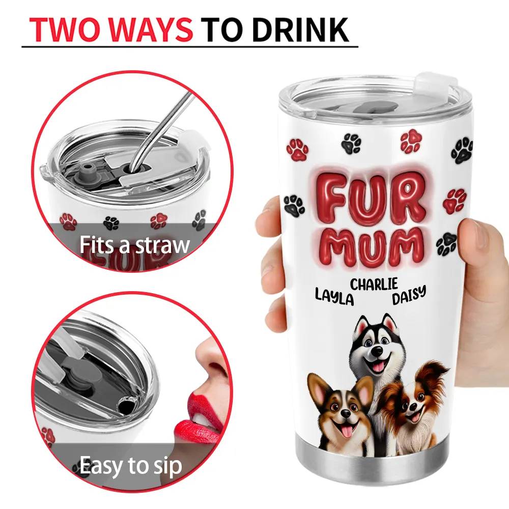 Dog Mom Red 3D Effect - Personalized Tumbler - Image 4