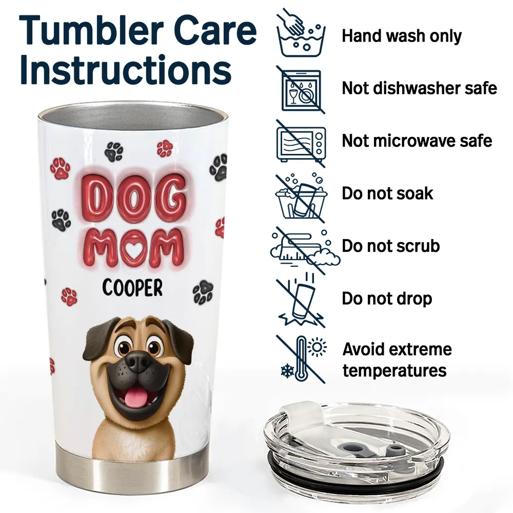 Dog Mom Red 3D Effect - Personalized Tumbler - Image 5