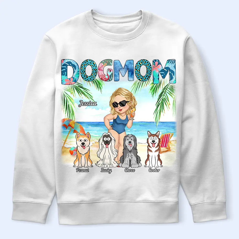 Dog Mom Tropical Beach Sea Ocean - Personalized T Shirt - Image 5