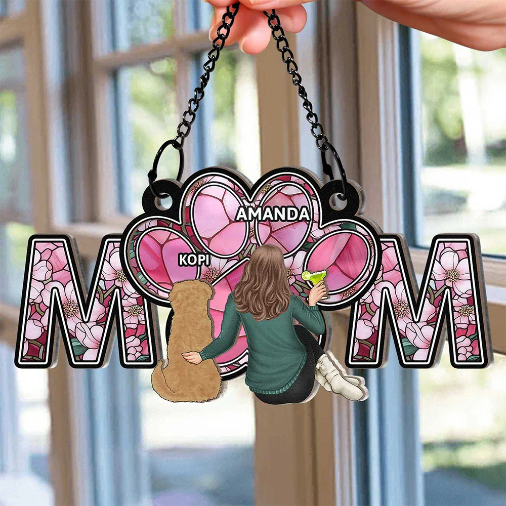 Dog Mom With Heart - Personalized Window Hanging Suncatcher Ornament - Image 2