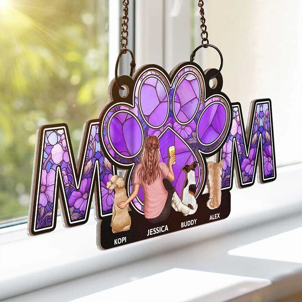 Dog Mom With Heart - Personalized Window Hanging Suncatcher Ornament - Image 3