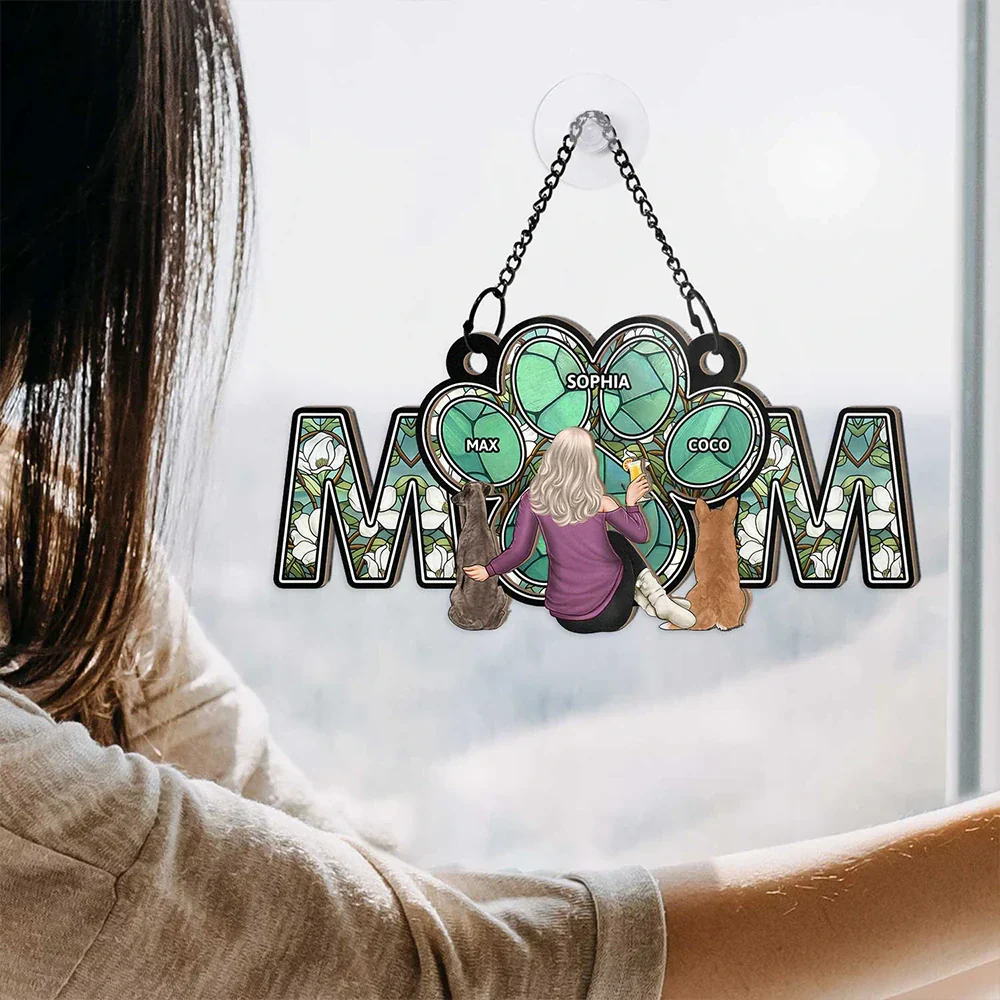 Dog Mom With Heart - Personalized Window Hanging Suncatcher Ornament - Image 4