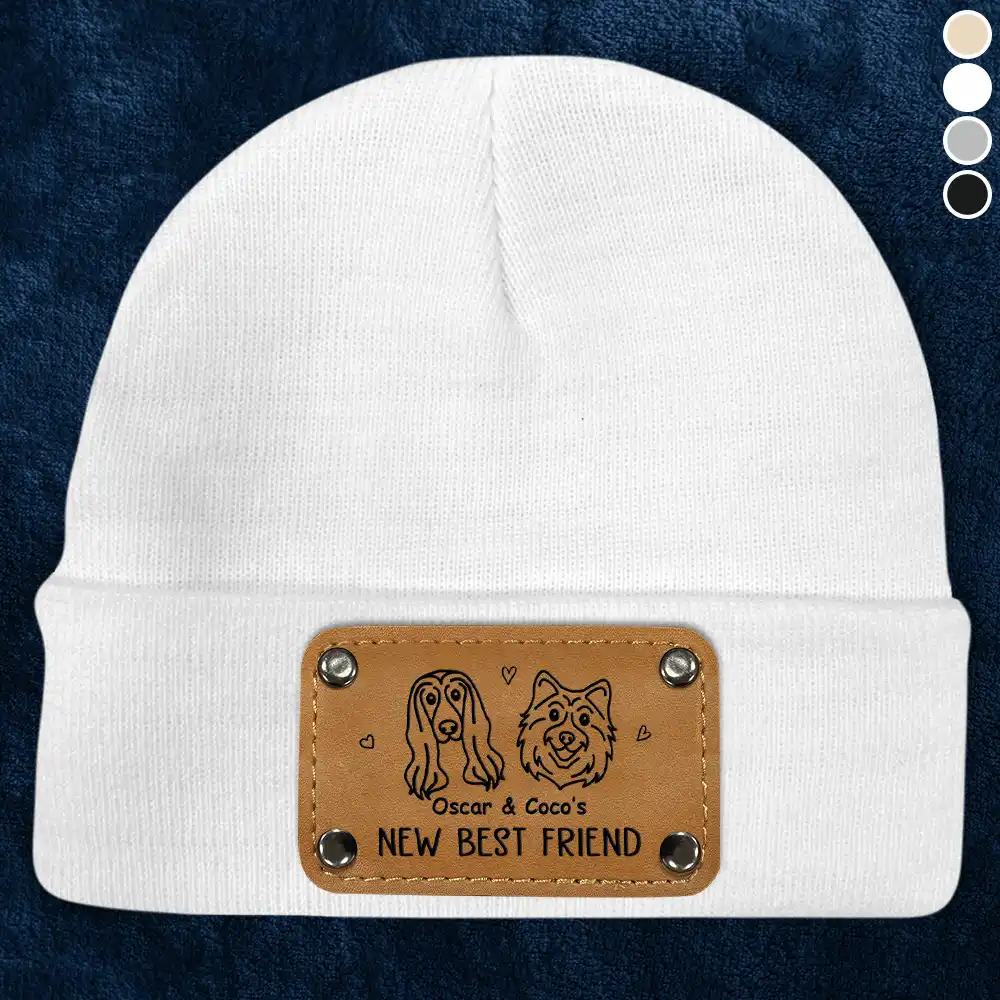 Dog New Best Friend New Baby - Personalized Beanie With Leather Patch - Image 2