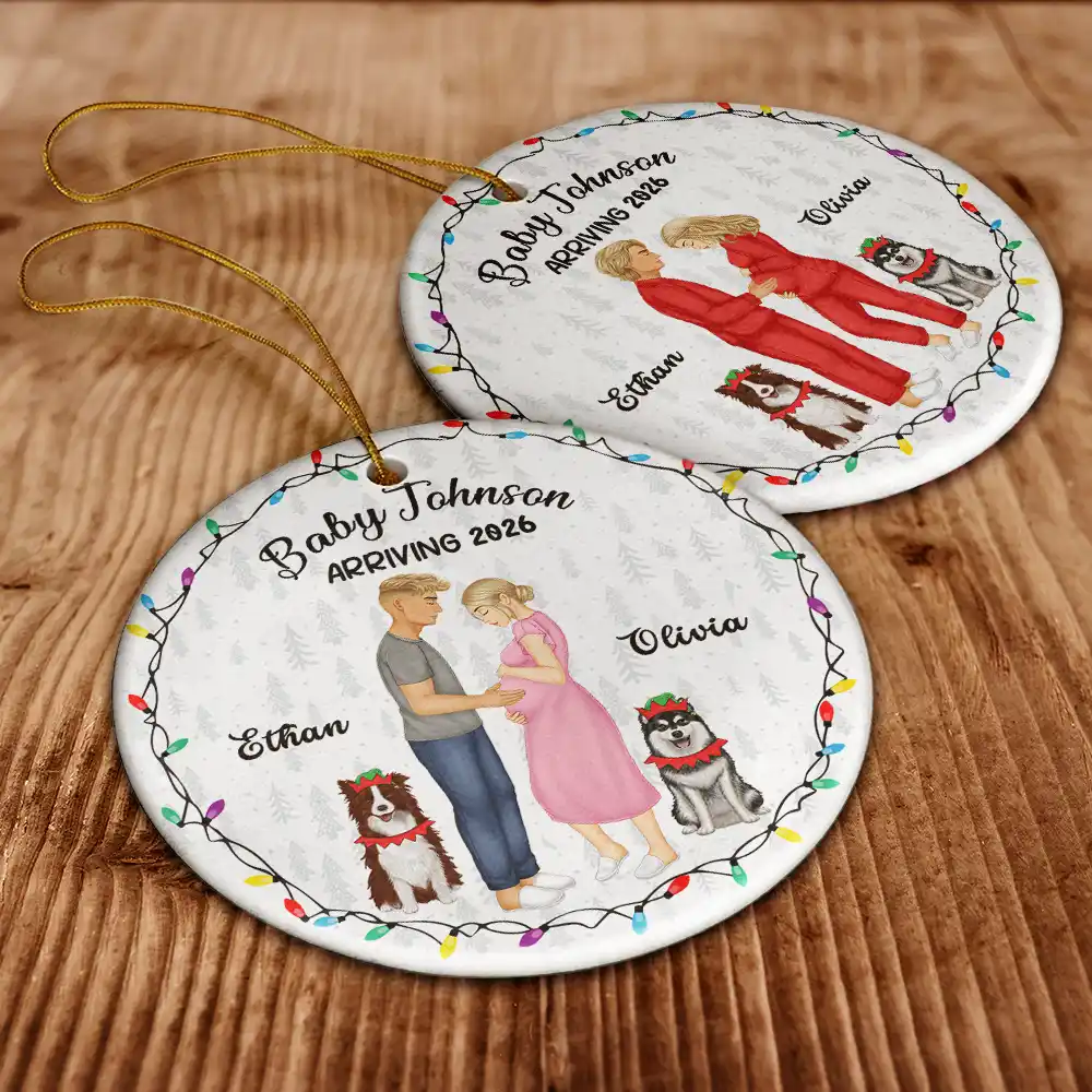Dog Parents To Human Parents Baby Expecting - Personalized Circle Ceramic Ornament - Image 6