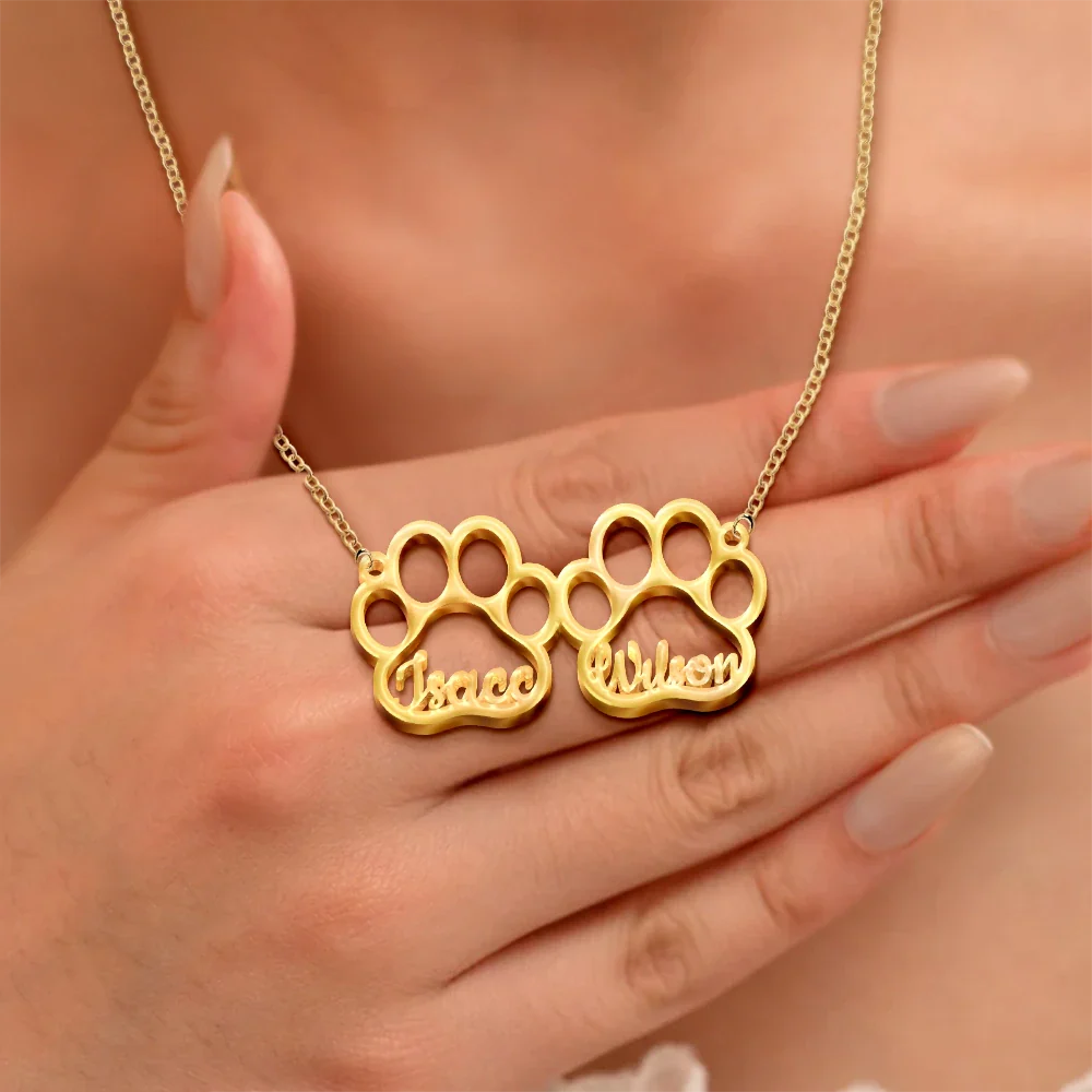 Dog Pet Paw With Name - Personalized Letter Necklace - Image 3