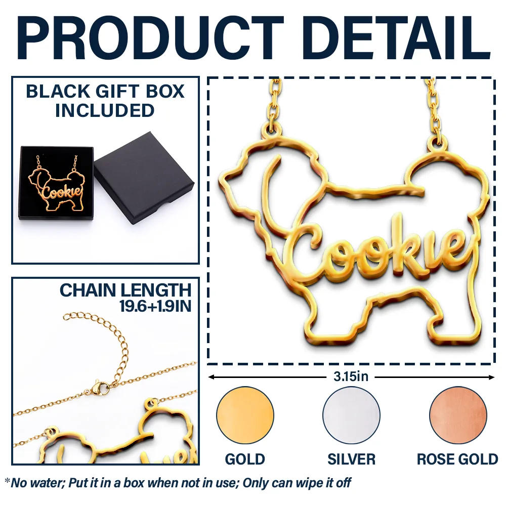 Dog Shaped Line Art With Custom Name - Personalized Letter Necklace - Image 5