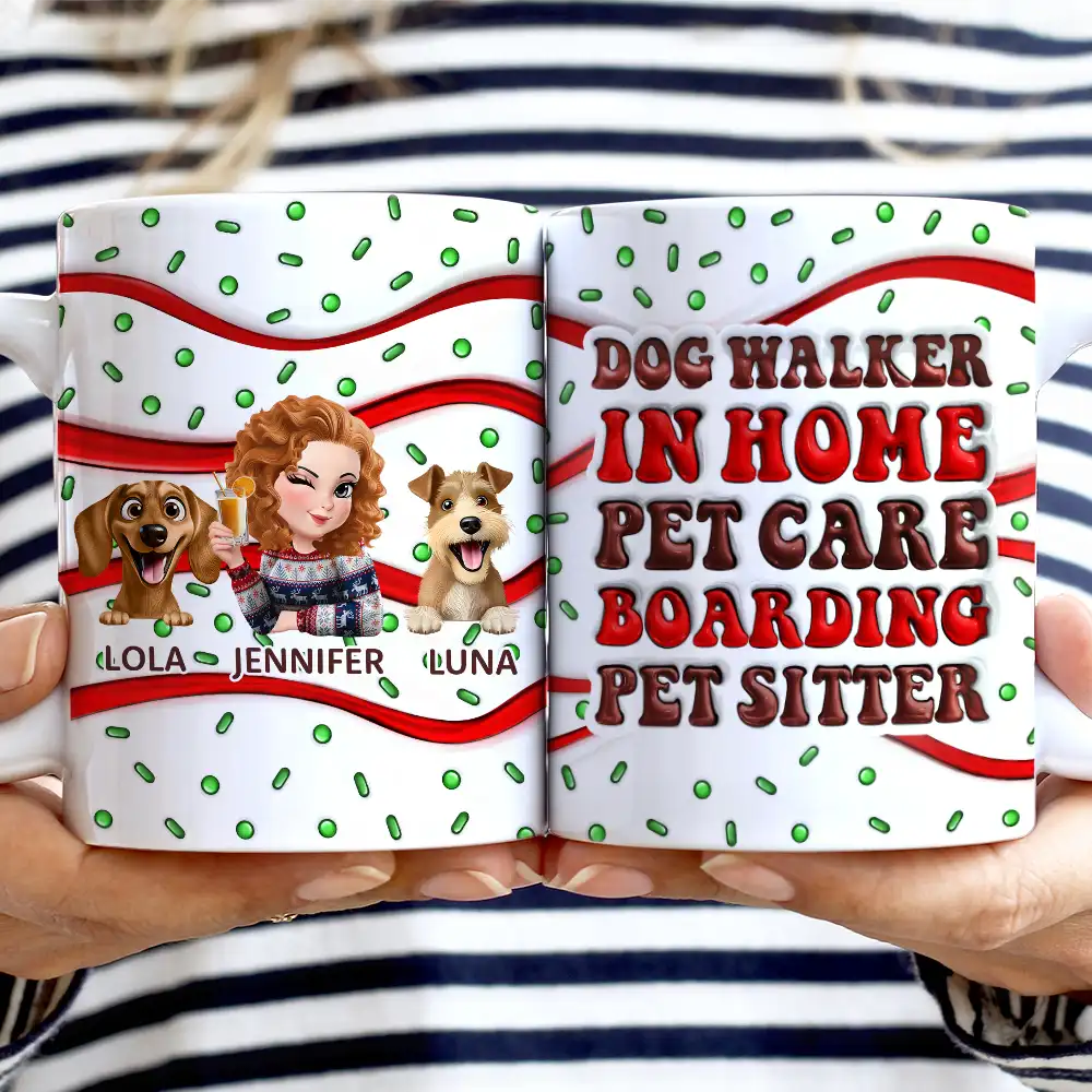 Dog Walker In Home Pet Care Funny - 3D Inflated Effect Printed Mug, Personalized White Edge-to-Edge Mug - Image 2