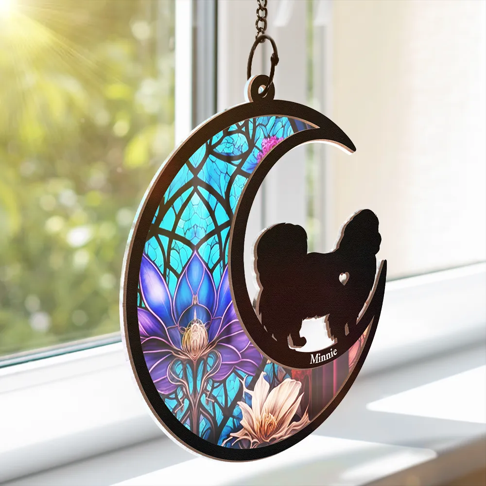 Dog With Stained Glass Moon - Personalized Window Hanging Suncatcher Ornament - Image 3