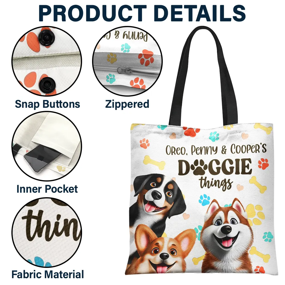 Doggie Things 3D Effect Dogs - Personalized Tote Bag - Image 3