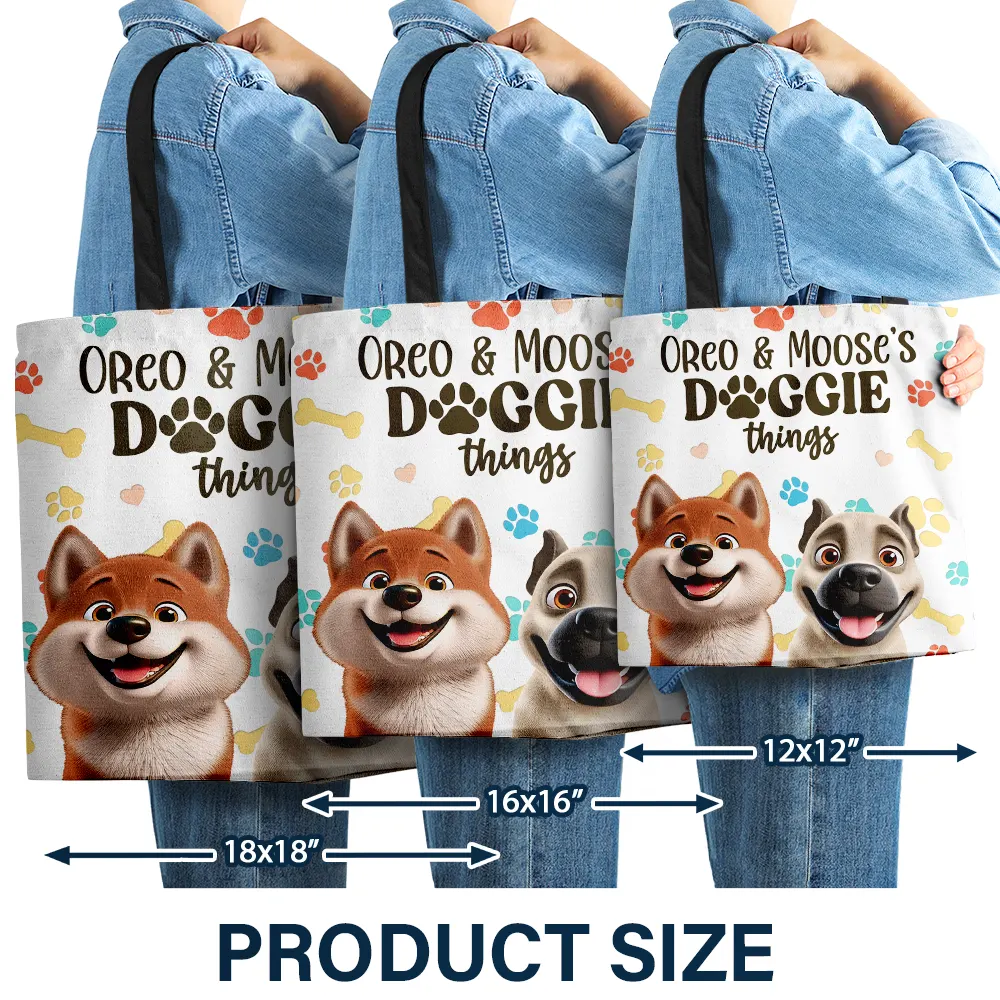 Doggie Things 3D Effect Dogs - Personalized Tote Bag - Image 4