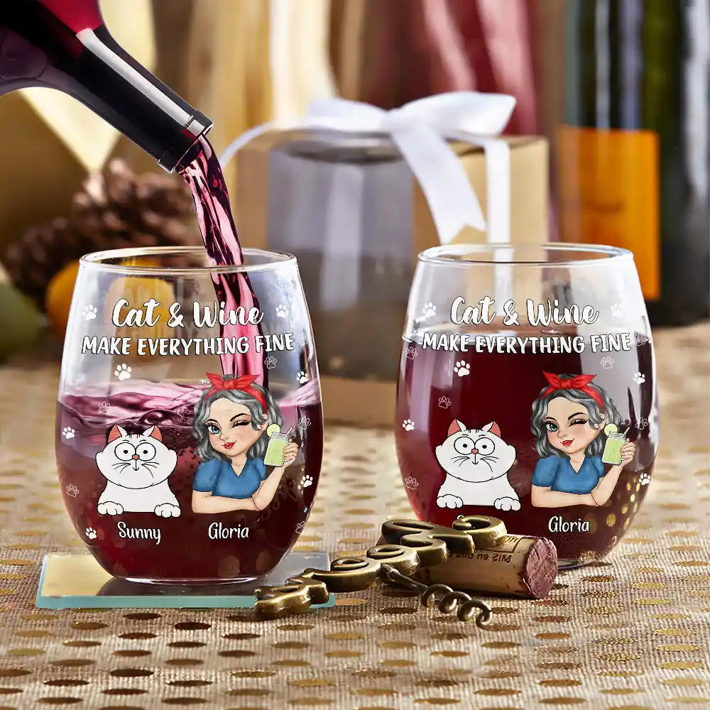 Dogs And Wine Make Everything Fine - Personalized Stemless Wine Glass - Image 3
