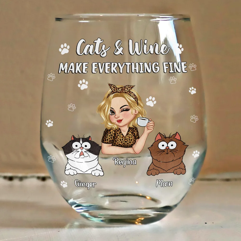 Dogs And Wine Make Everything Fine - Personalized Stemless Wine Glass - Image 4