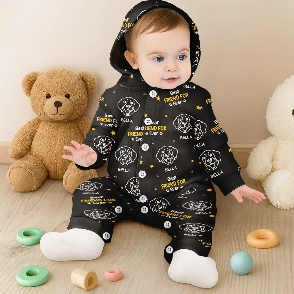 Dogs Face Line Sketch Best Dog Mum Ever - Personalized Overall Onesie Hooded Jumpsuit - Image 6