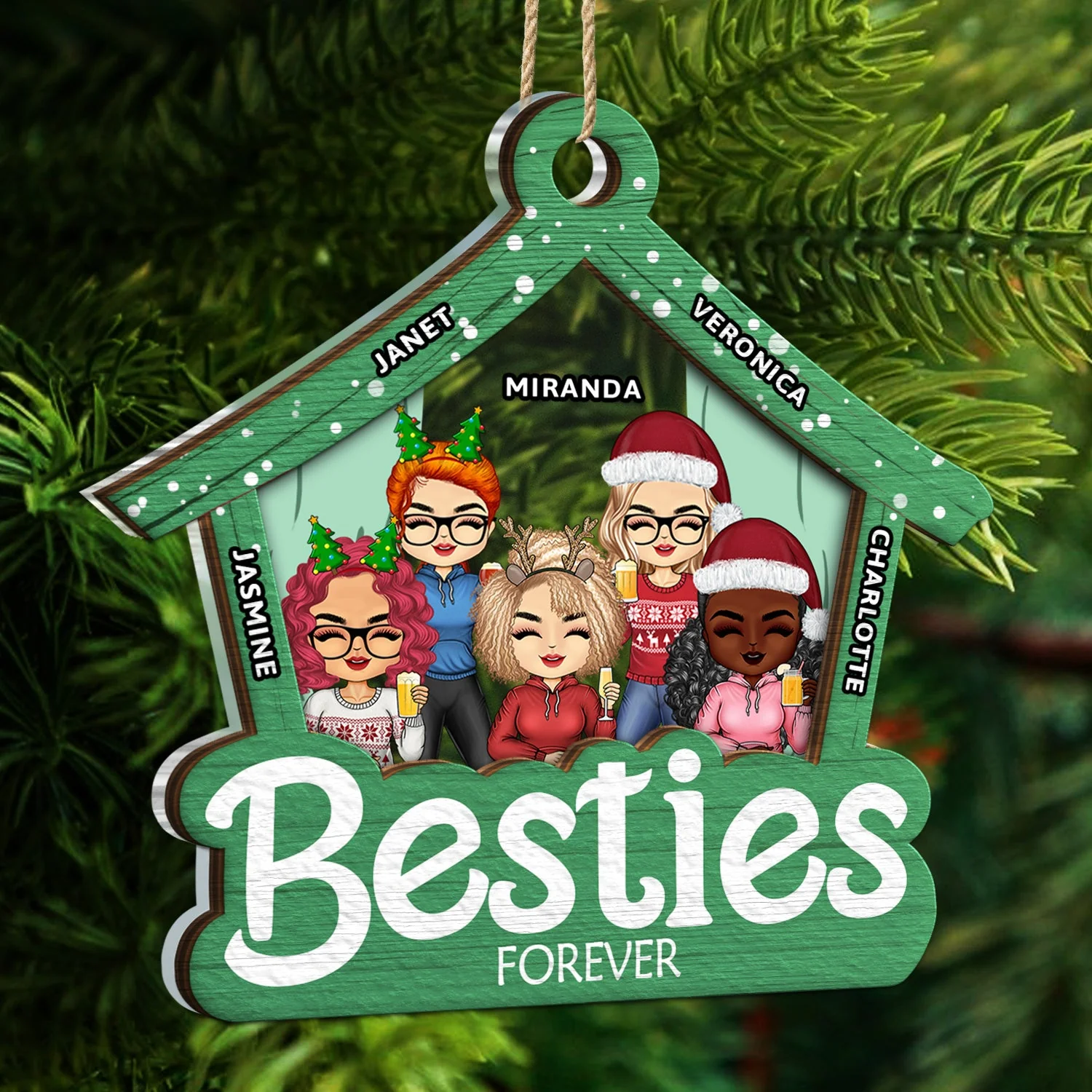 Doll House Chibi Girls - Christmas Gift For Bestie, Sister - Personalized 2-Layered Mix Ornament - Image 5