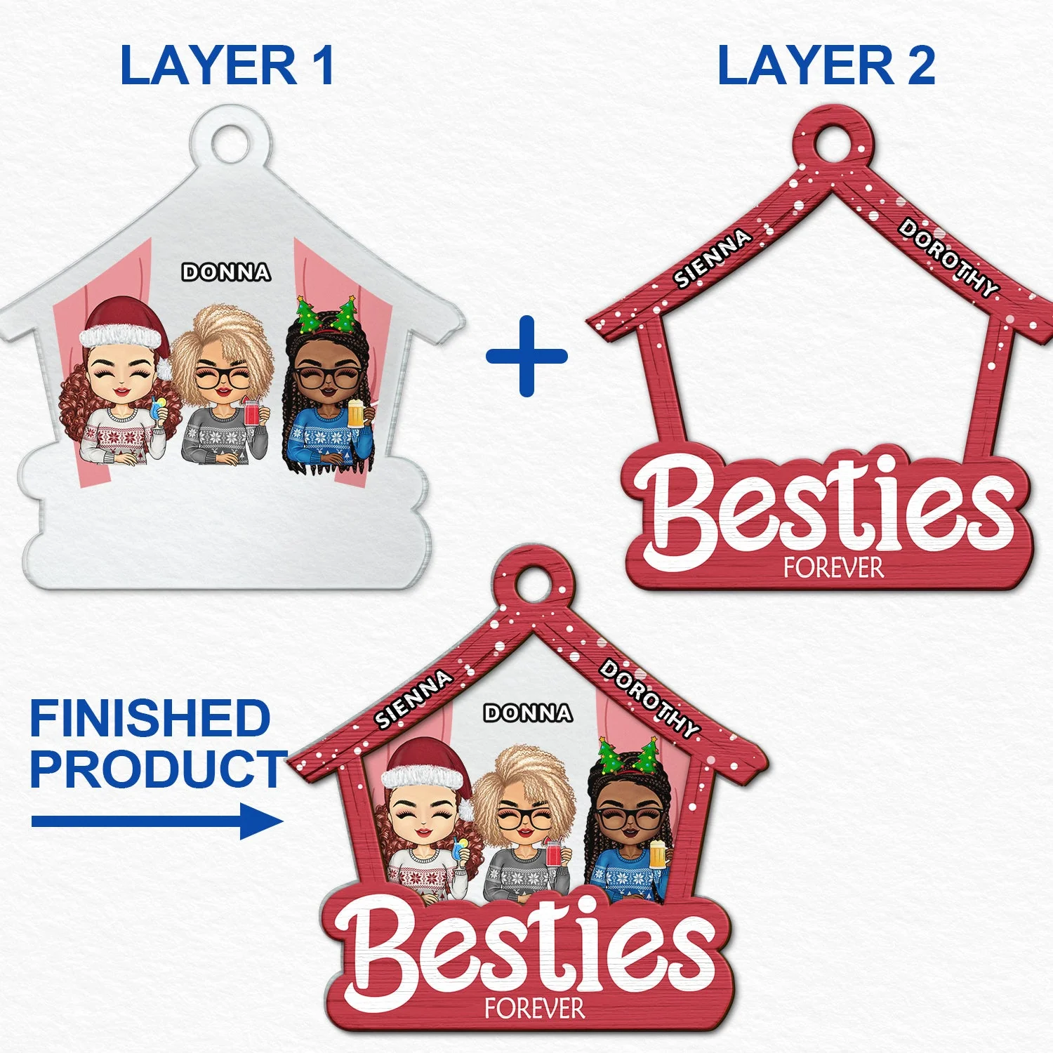 Doll House Chibi Girls - Christmas Gift For Bestie, Sister - Personalized 2-Layered Mix Ornament - Image 6