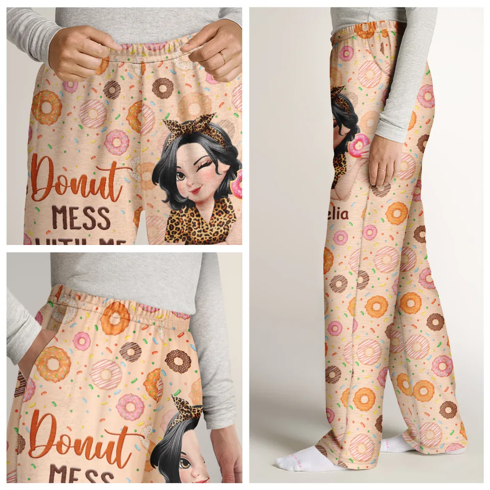 Donut Mess With Me 3D Effect Turban Woman - Personalized Pajama Pants - Image 7