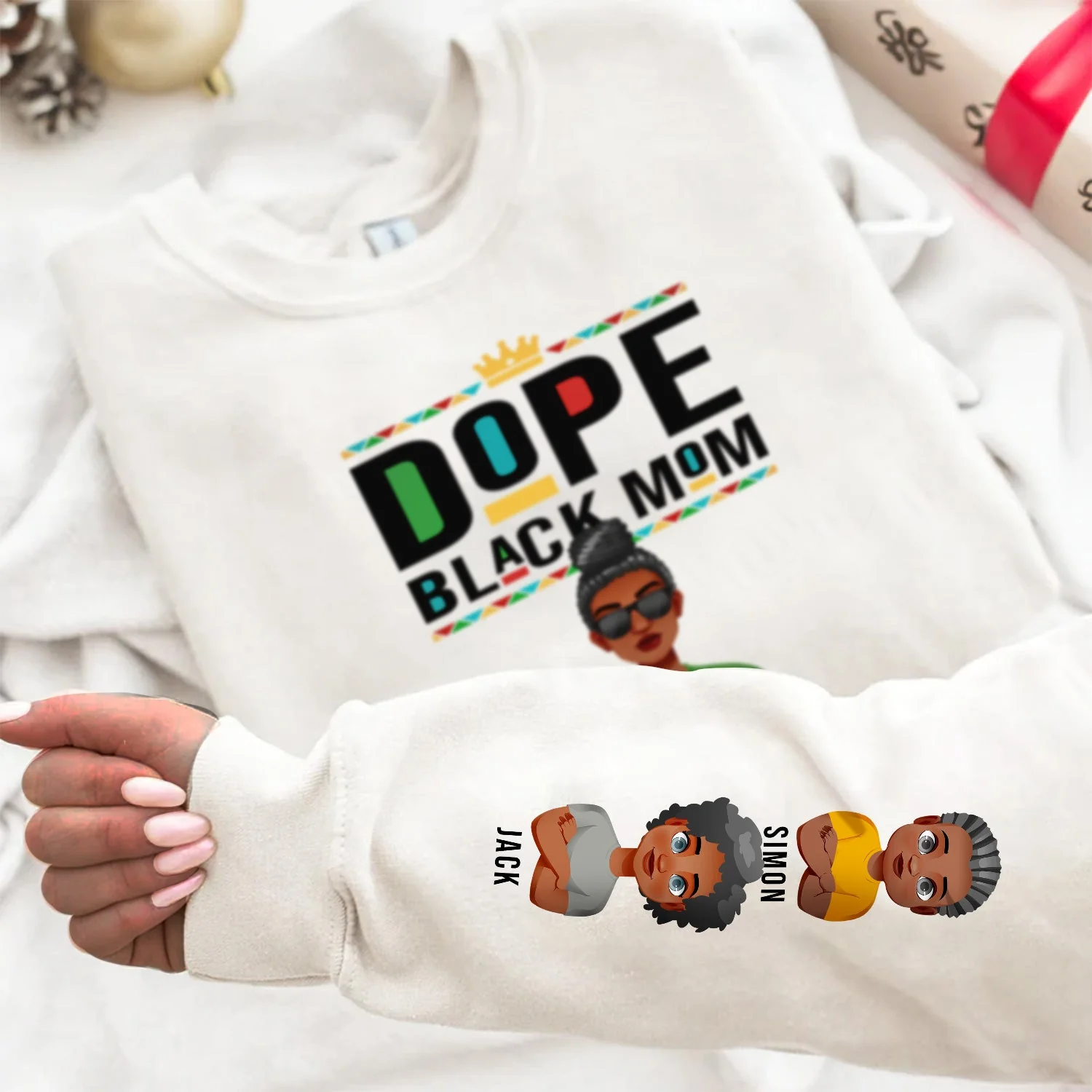 Dope Black Mom - Gift For Black Mom - Personalized Unisex Sweatshirt With Design On Sleeve - Image 4