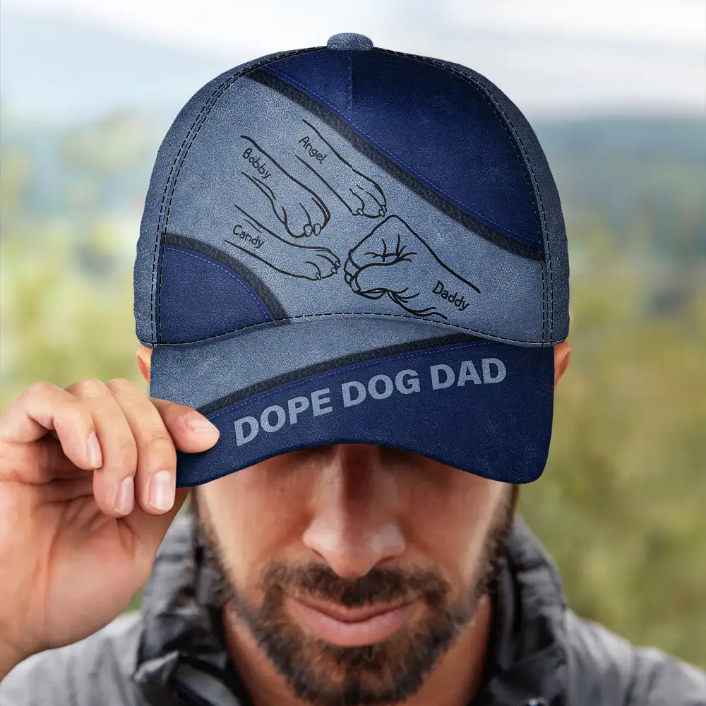 Dope Dog Dad Hand Paw Sketch - Personalized Classic Cap - Image 4