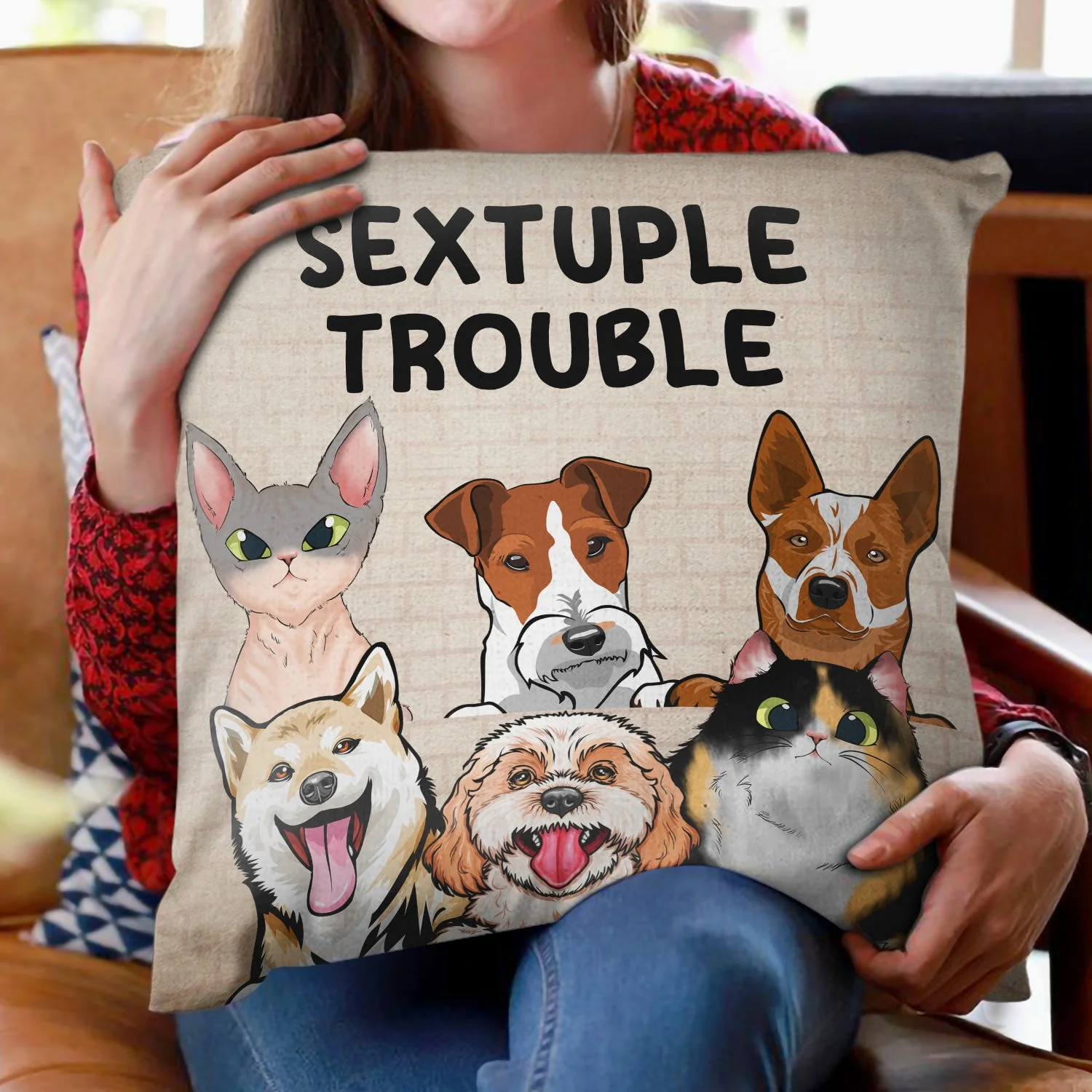 Double Trouble - Gift For Dog Lovers & Cat Lovers - Personalized Custom Pillow - Image 2