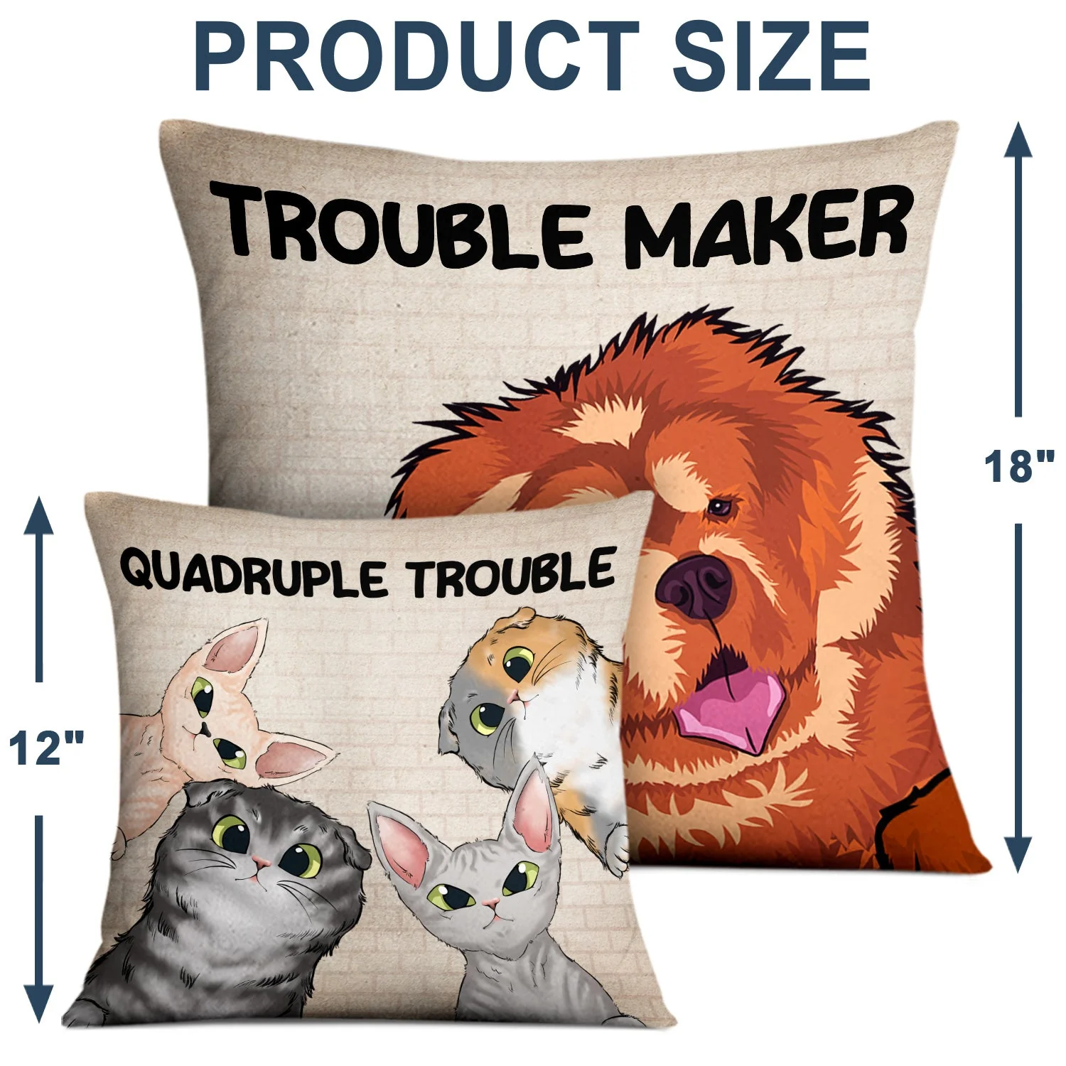 Double Trouble - Gift For Dog Lovers & Cat Lovers - Personalized Custom Pillow - Image 4