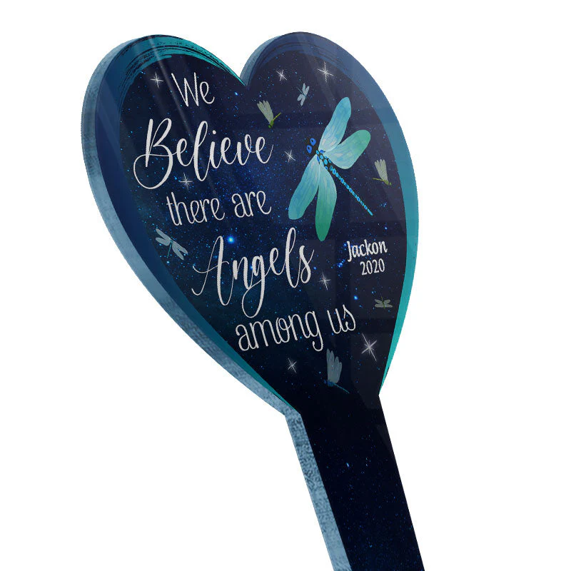 Dragonfly We Believe There Are Angels Among Us - Memorial Gift - Personalized Custom Heart Acrylic Plaque Stake - Image 3