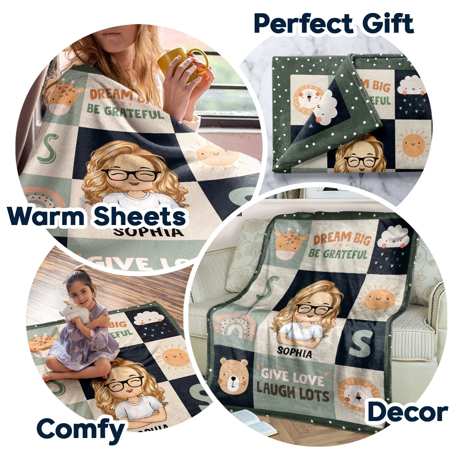 Dream Big Be Grateful Give Love Laugh Lots - Gift For Kids, Back To School Gift - Personalized Fleece Blanket - Image 5