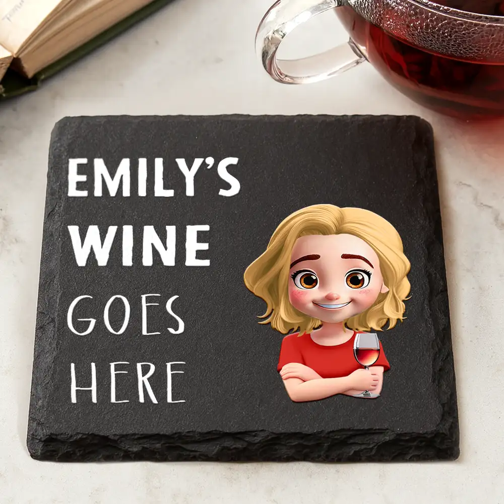 Drink Goes Here 3D Effect Couple - Personalized Slate Coaster - Image 2