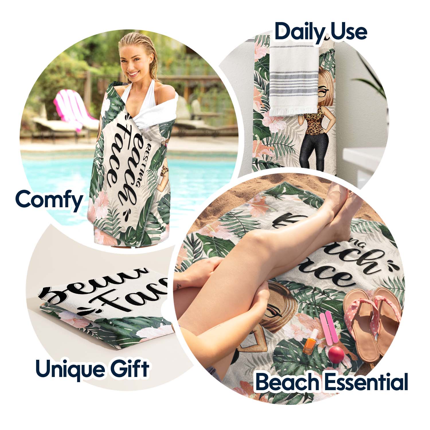 Drink In My Hand Toes In The Sand - Gift For Beach Lovers - Personalized Custom Beach Towel - Image 5