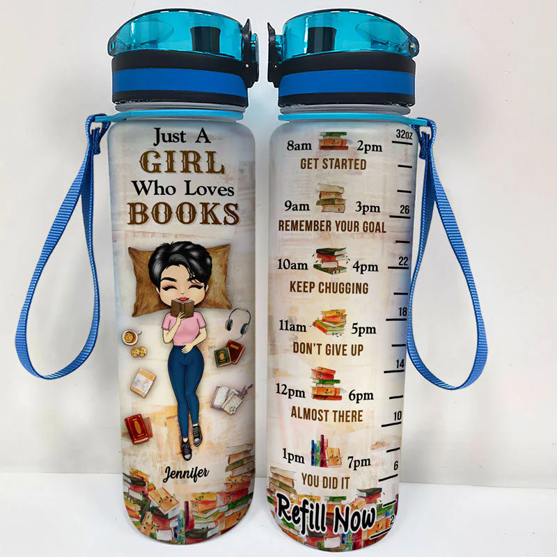 Drink Water Read Books Be Happy - Gift For Reading Lovers - Personalized Custom Water Tracker Bottle - Image 2